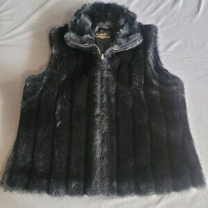 novelti Faux Fur Vest Womens XL Black Vintage Zip Up Lined Quiet Luxury Coat